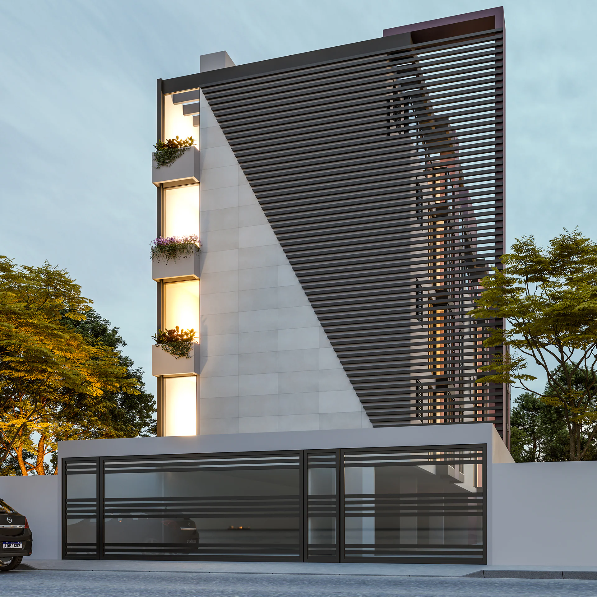 Visualização 3D de fachada e área externa